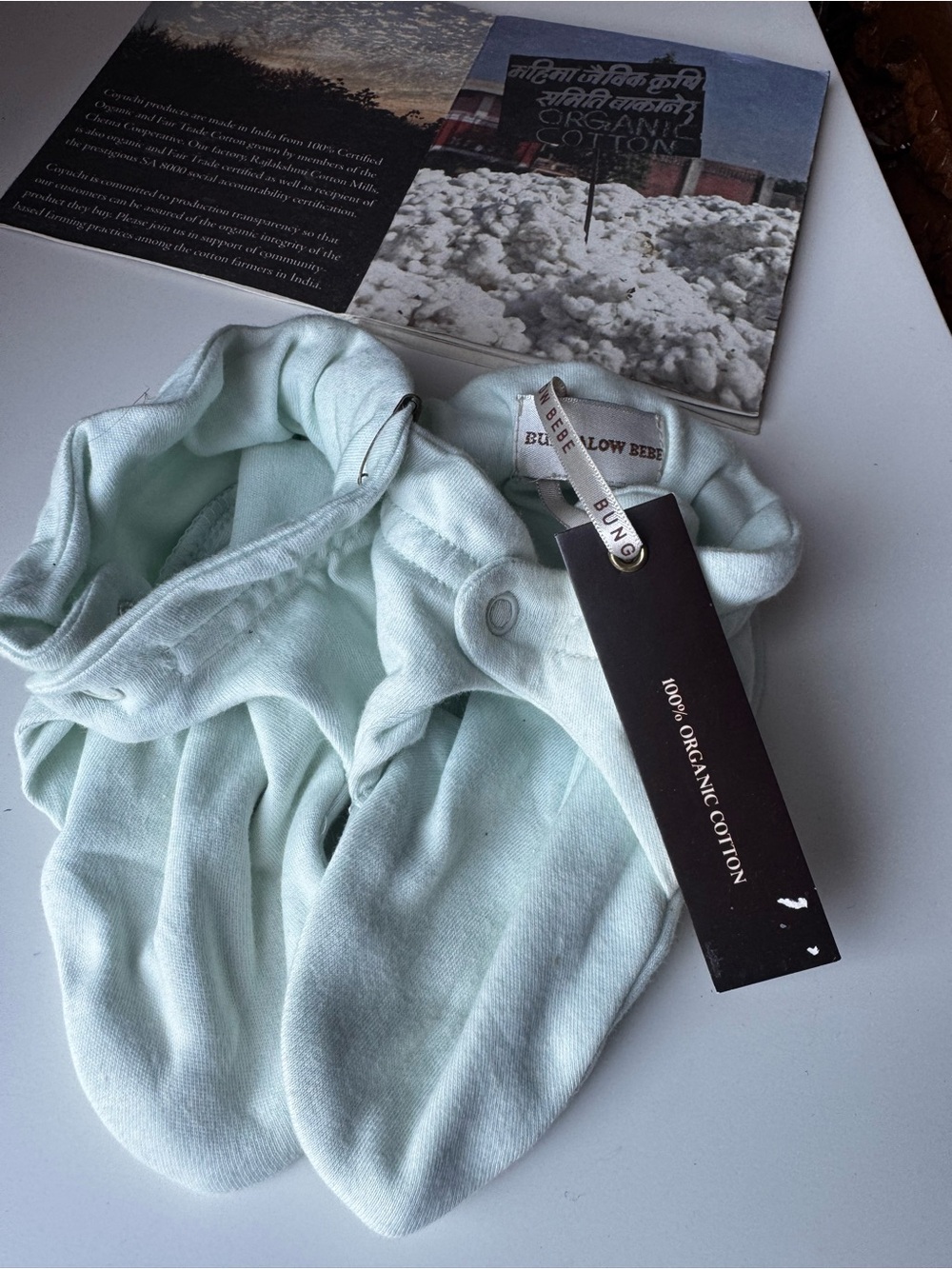 BUNGALOW BEBE Organic Cotton Baby Booties Mint Green - one size - NWT